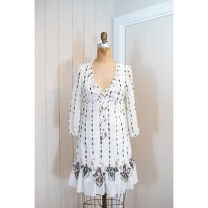 Guess Boho Midi White Black Cream Paisley Sheer Flowy Dress, Sundress Summer SM